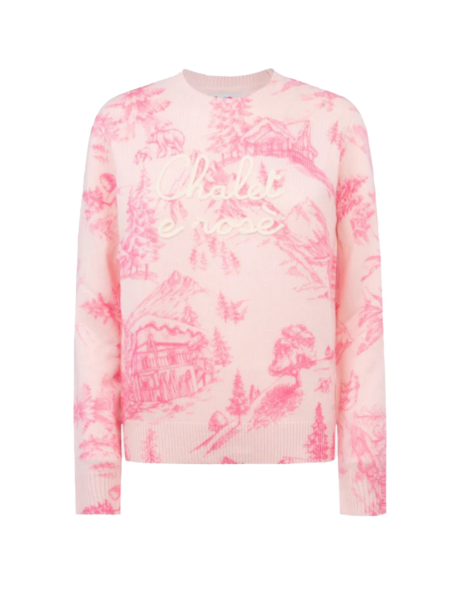 Sweater With Toile De Jouy Print And Chalet And Rosè Embroidery