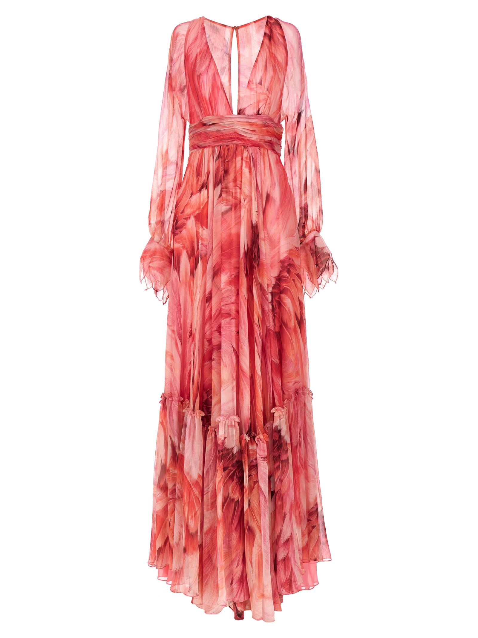 Long Dress With Pink Plumage Print