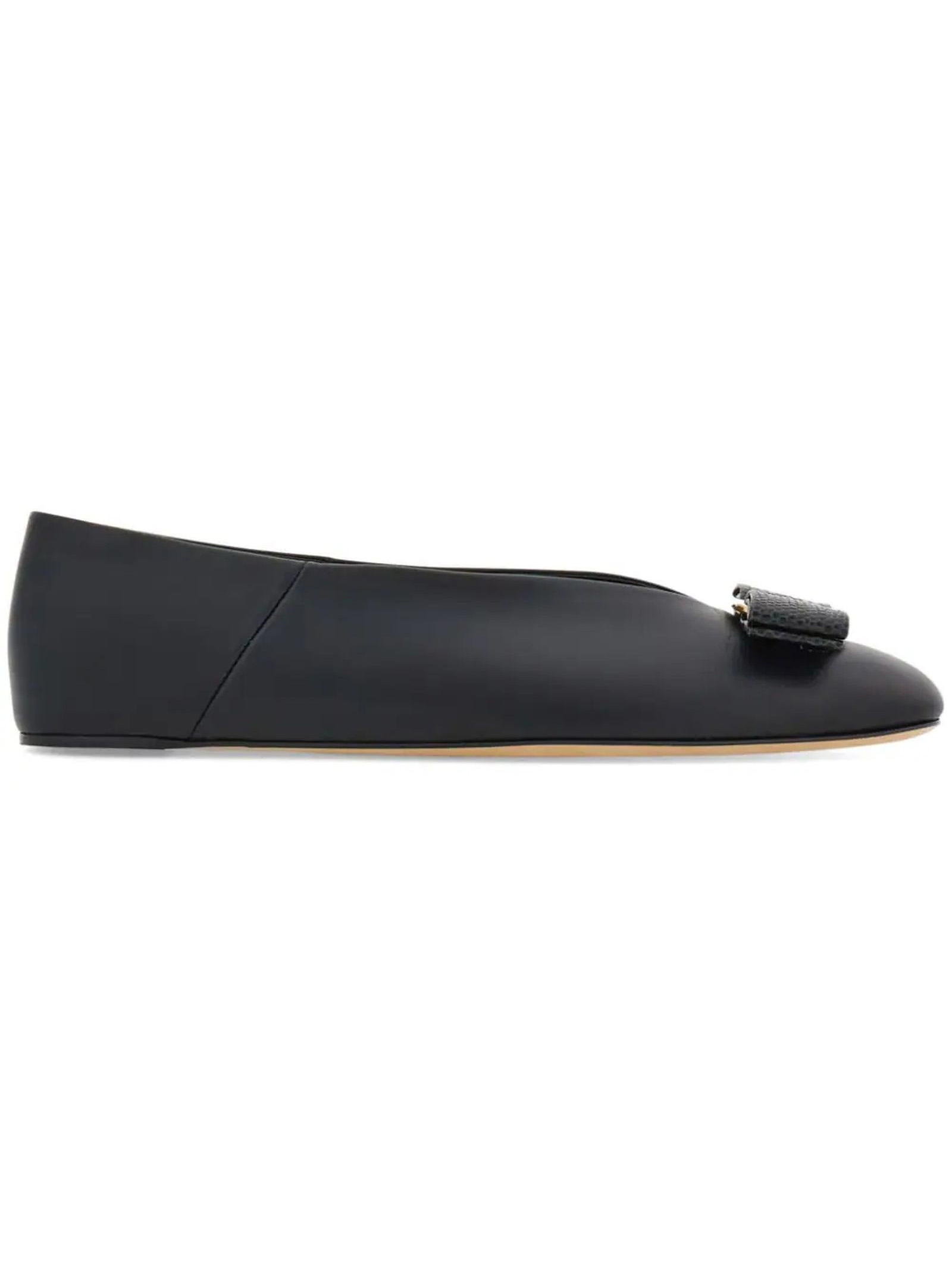 Vara Black Leather Ballerina Shoes