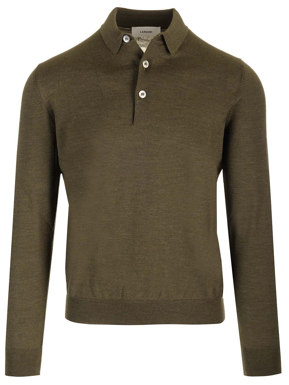 Green Wool Long-sleeved Polo Shirt