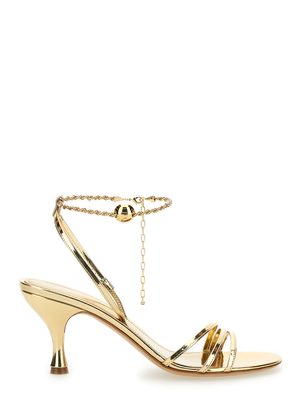 Gold Tone Sandals With Chain In Patent Leather Woman