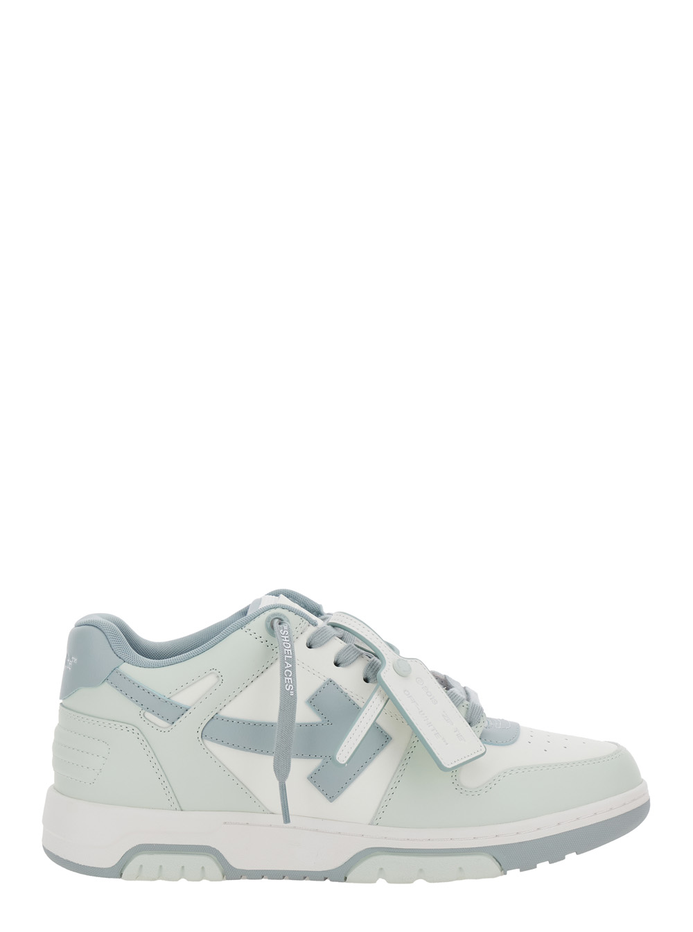 out Of Office Light Blue Low Top Sneakers With Arrow Motif And Zip-tie Tag In Leather Man