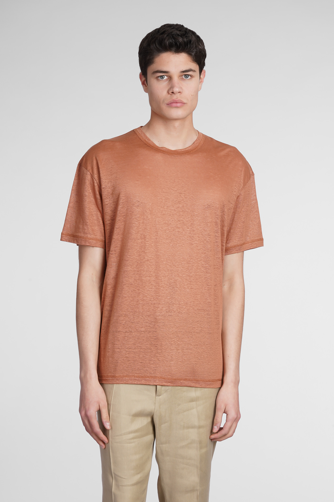 T-shirt In Brown Linen