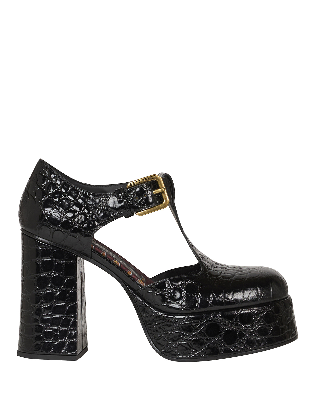 Black Printed Leather Mary Jane Platform Sandals