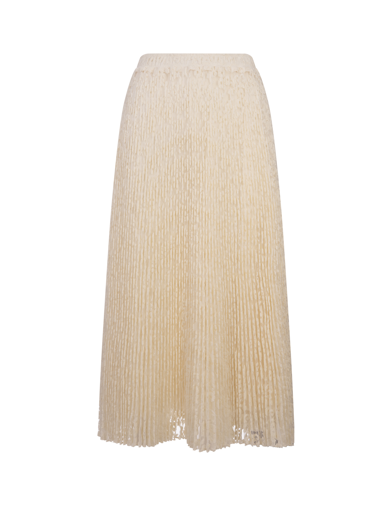 White Embroidered Pleated Midi Skirt