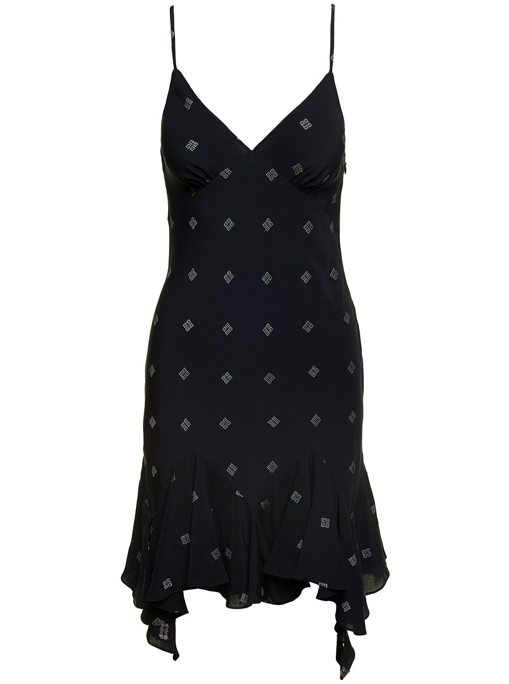 Black Mini Dress With Contrasting All-over monogram Print In Wool Blend Woman