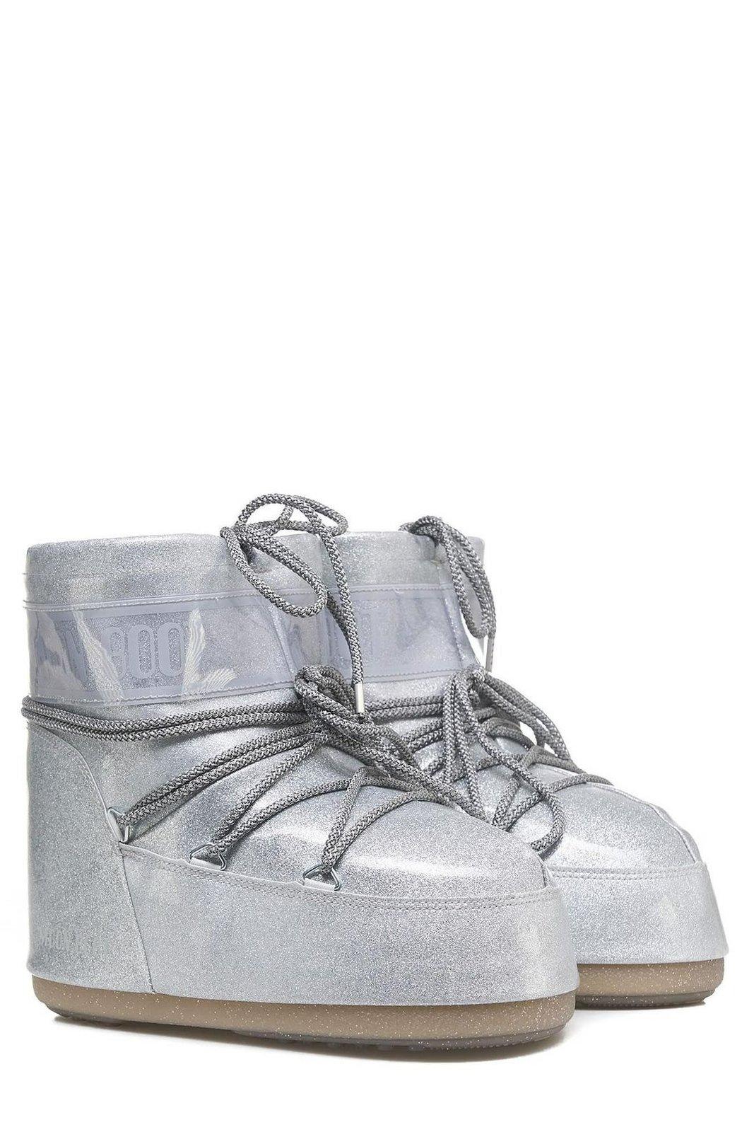 Shop Moon Boot Icon Low Glitter Lace-up Boots In Argento