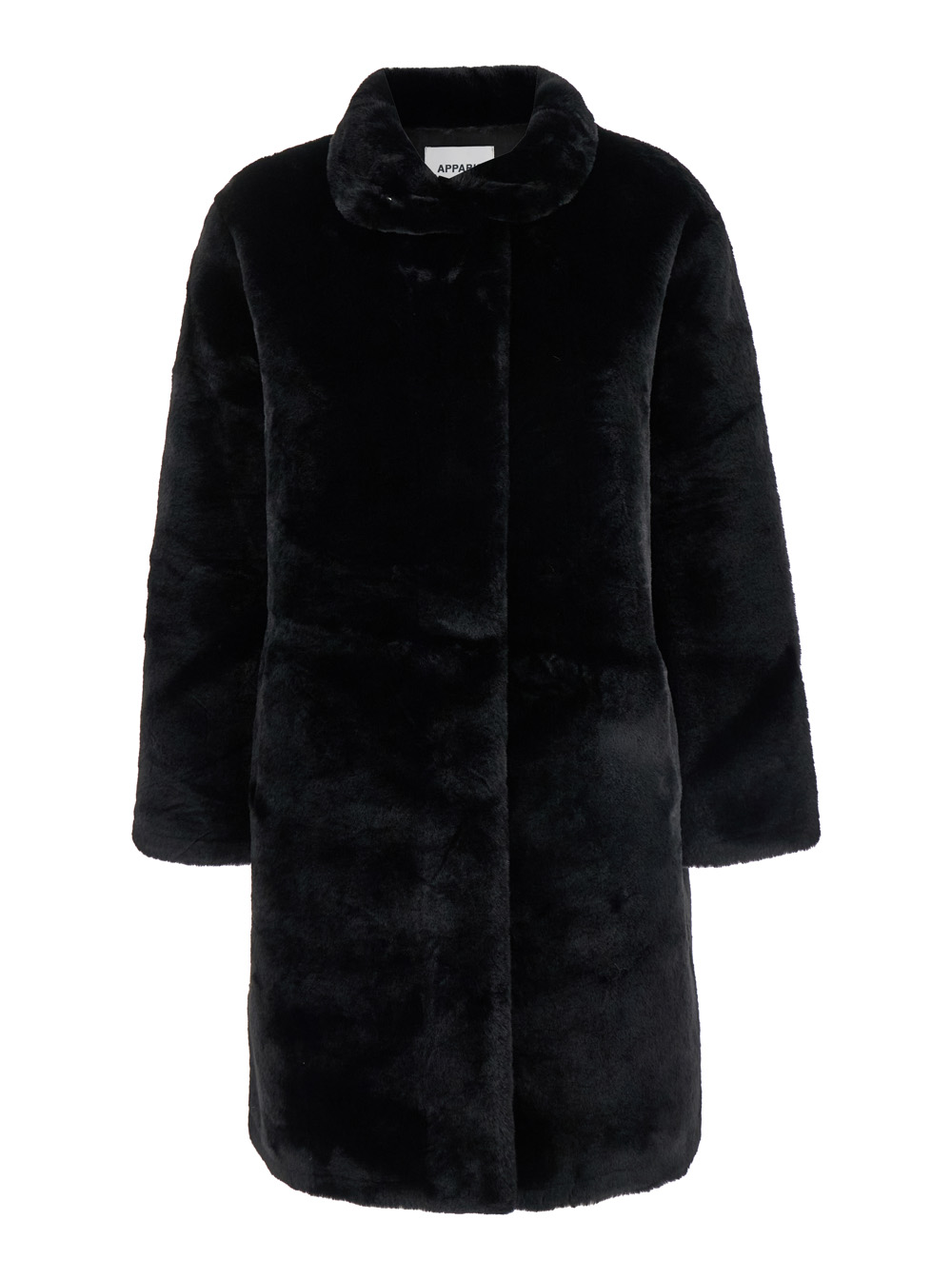 blair Midi Black Coat With High Neck In Eco Fur Woman