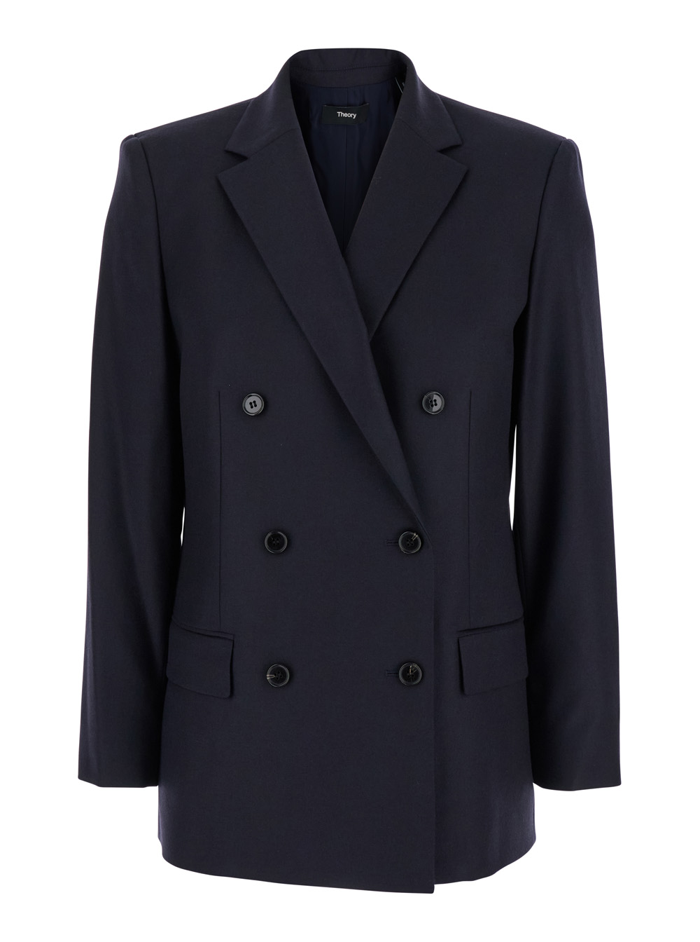 Blue Double-breasted Jacket With Notched Revers In Wool Woman