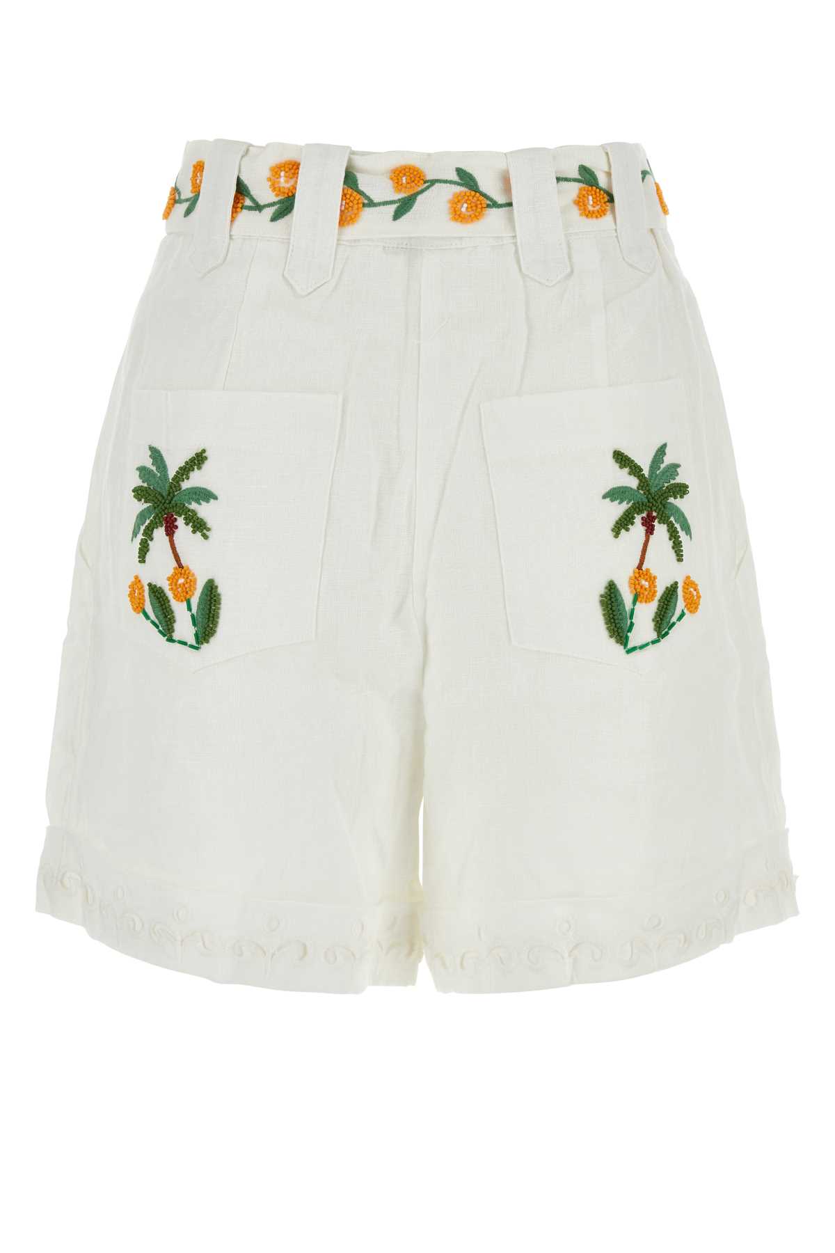 Farm Rio Coconut Tree Embroidered Short In Offwhite