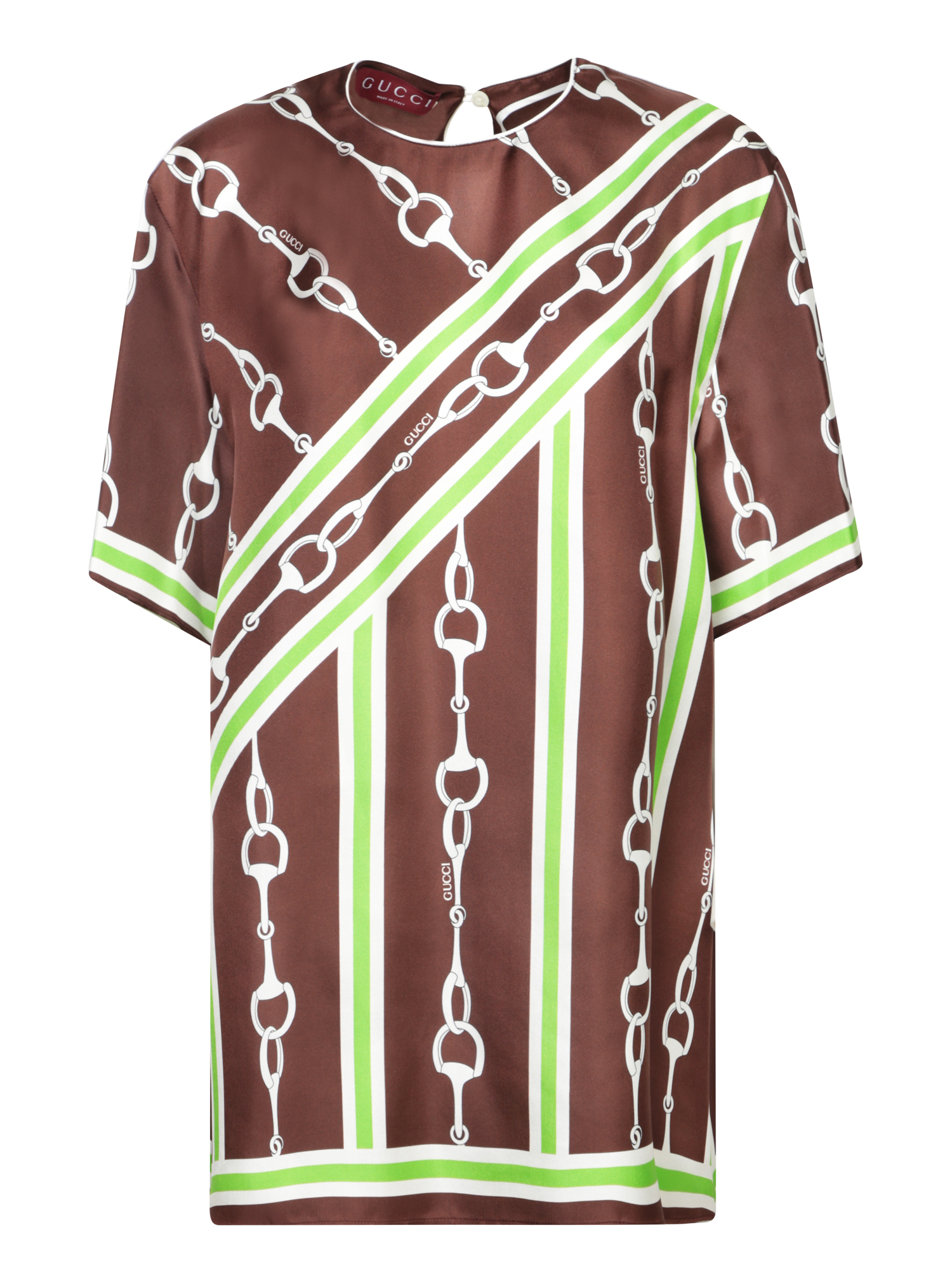 Horsebit Brown And Green Silk Blouse