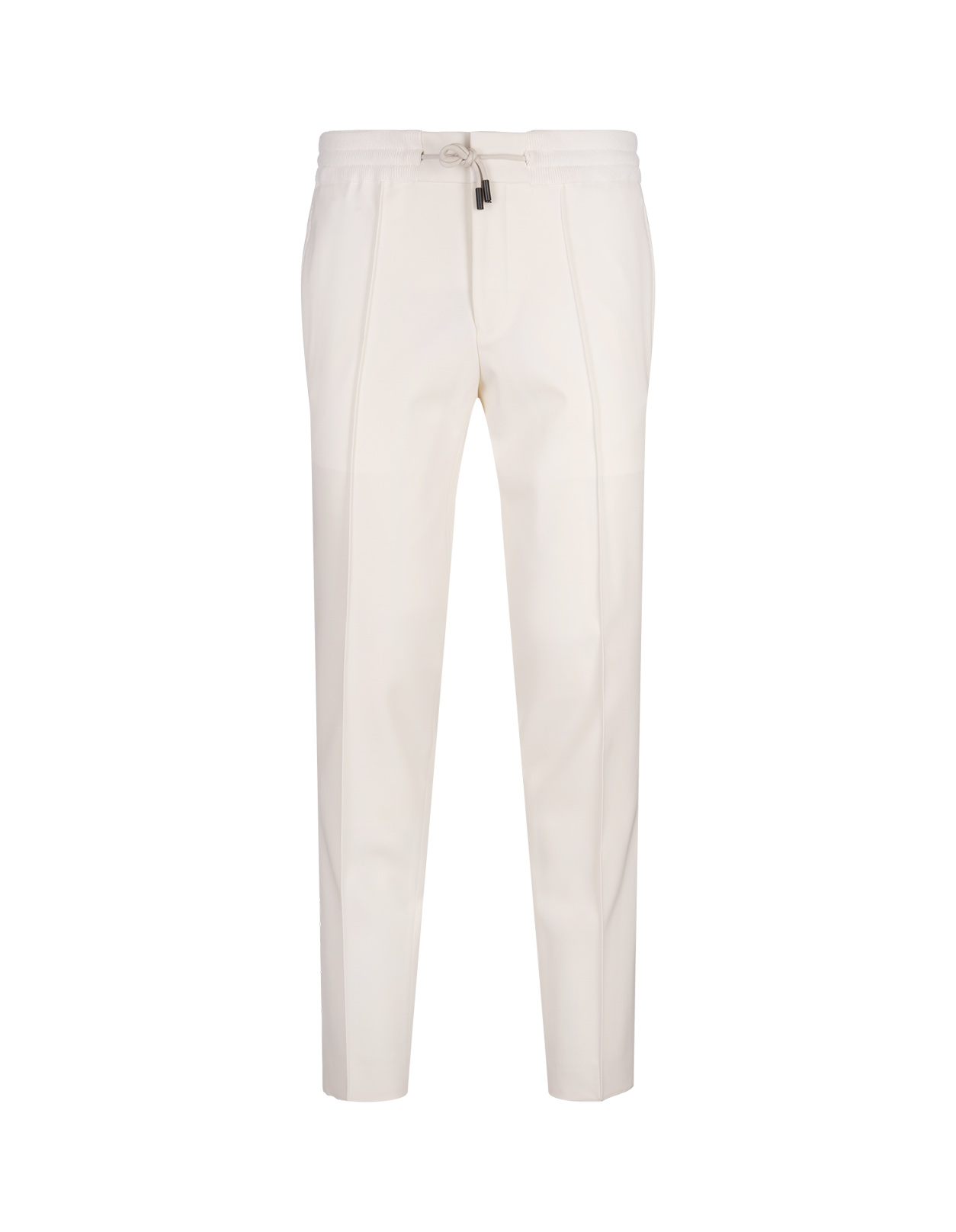 White Stretch Wool Tapered Trousers