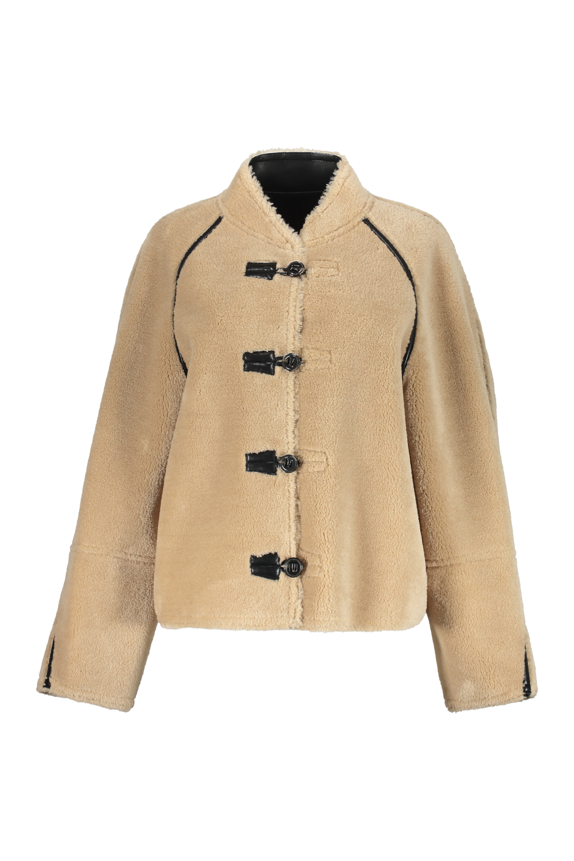 Low Classic Short Shearling Reversible Coat In Beige