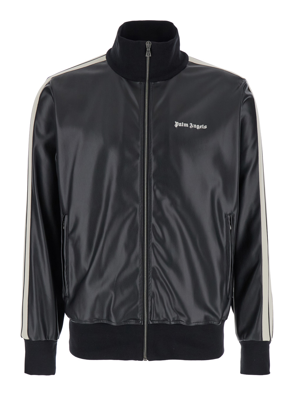 Black Bomber Jacket With Logo Print In Eco Leather Man