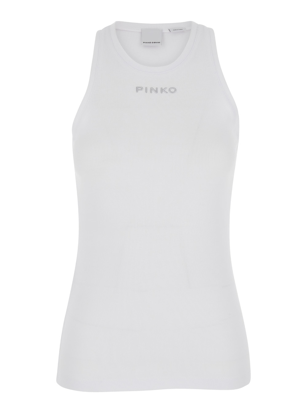 distinto White Tank Top With Logo Lettering On The Front In Ribbed Cotton Woman