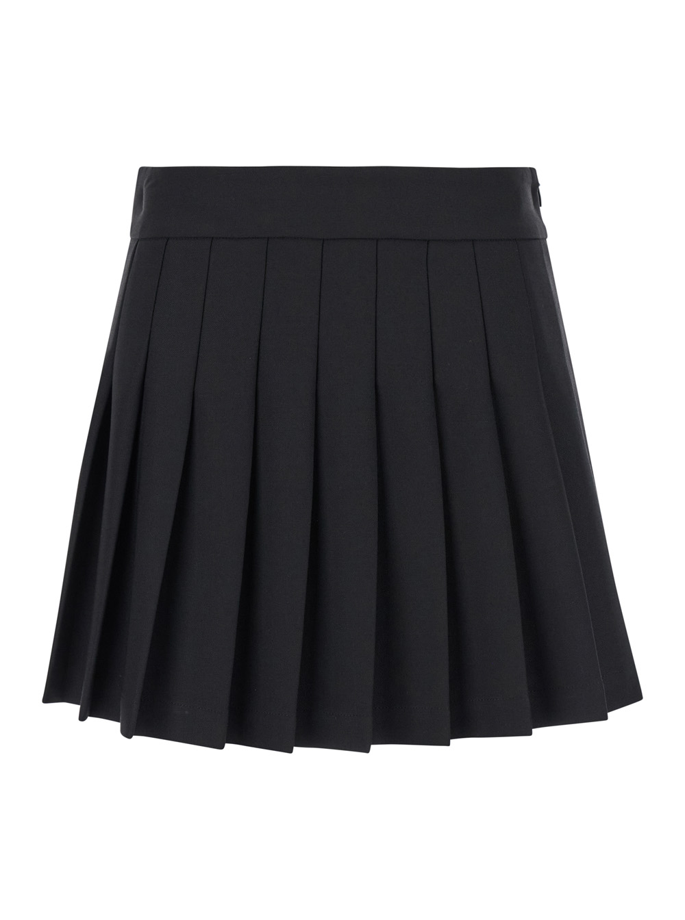 Black Pleated Mini-skirt In Stretch Wool Woman