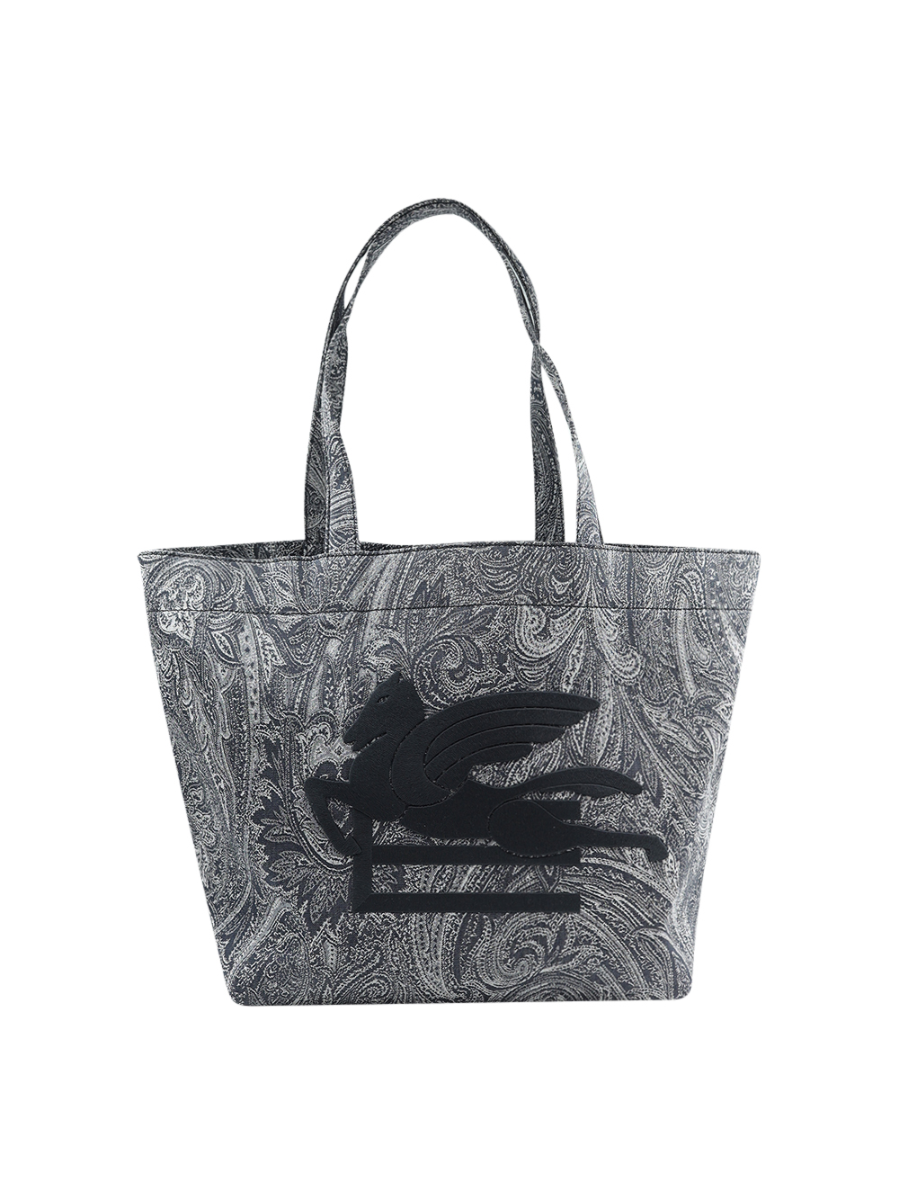 Navy Blue Large Tote Bag With Paisley Jacquard Motif