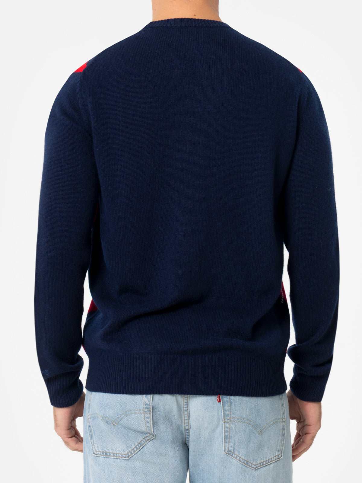 Mc2 Saint Barth Man Argyle Sweater Heron With St. Moritz Jacquard In Blue