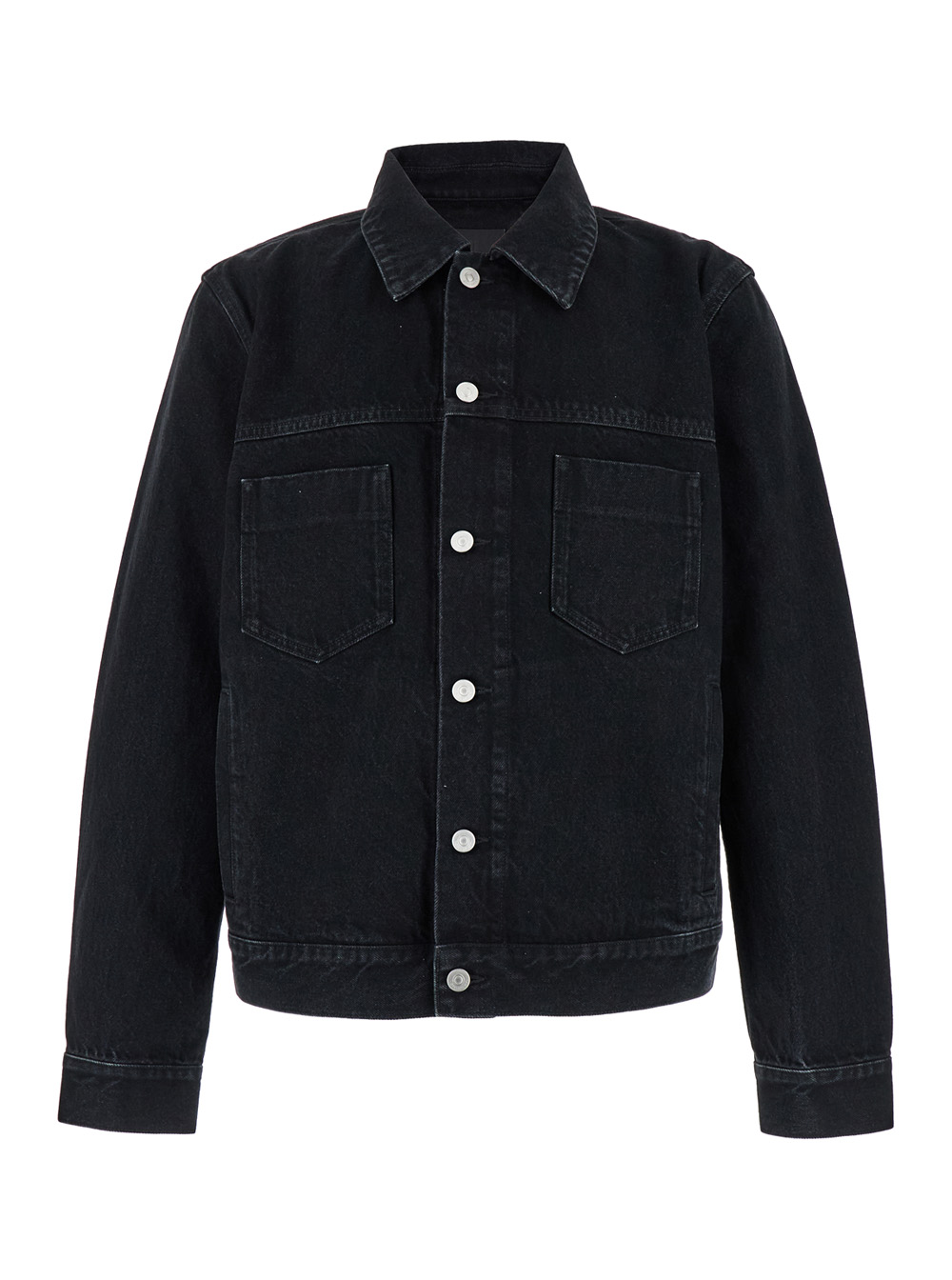 Black Jacket With Buttons And Logo Patch In Cotton Denim Man