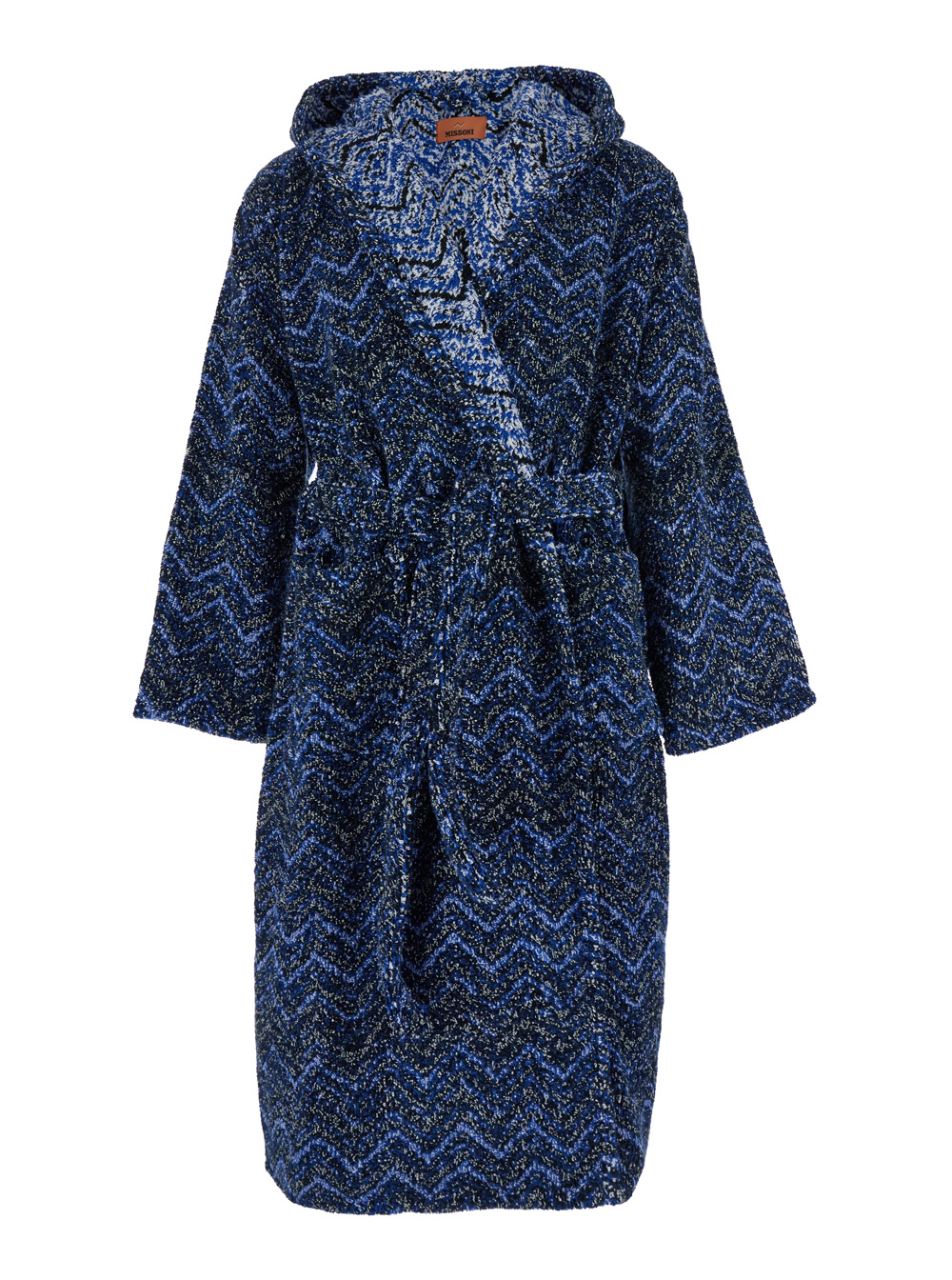 azul Blue Bathrobe With Zig Zag Motif In Cotton