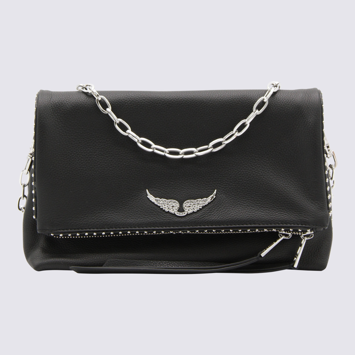 Black Leather Rocky Studded Shoulder Bag