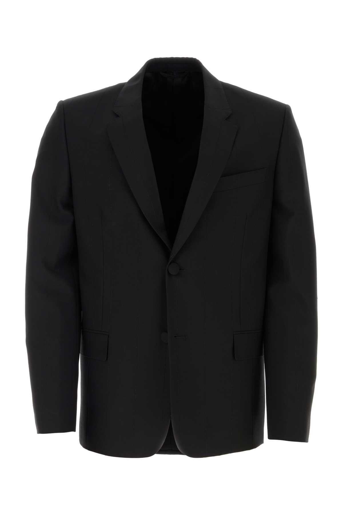 Black Stretch Wool Blend Blazer