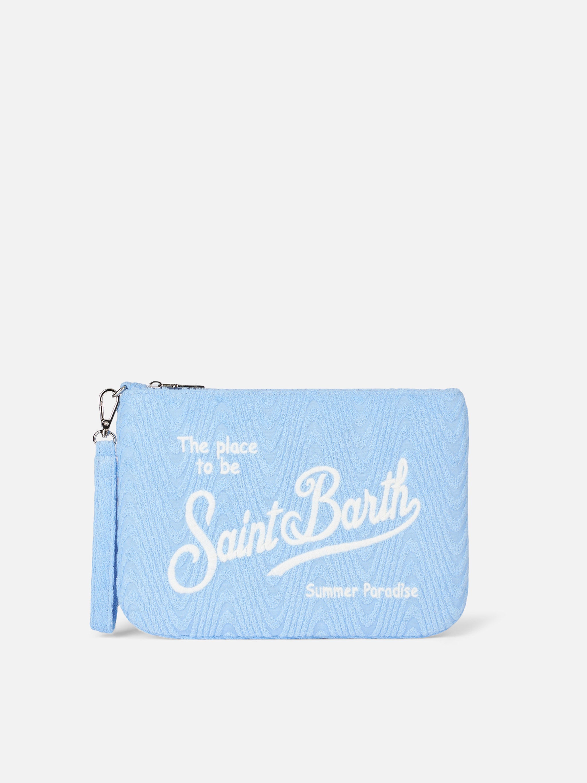 Light Blue Terry Embossed Parisienne Sponge Pouch Bag