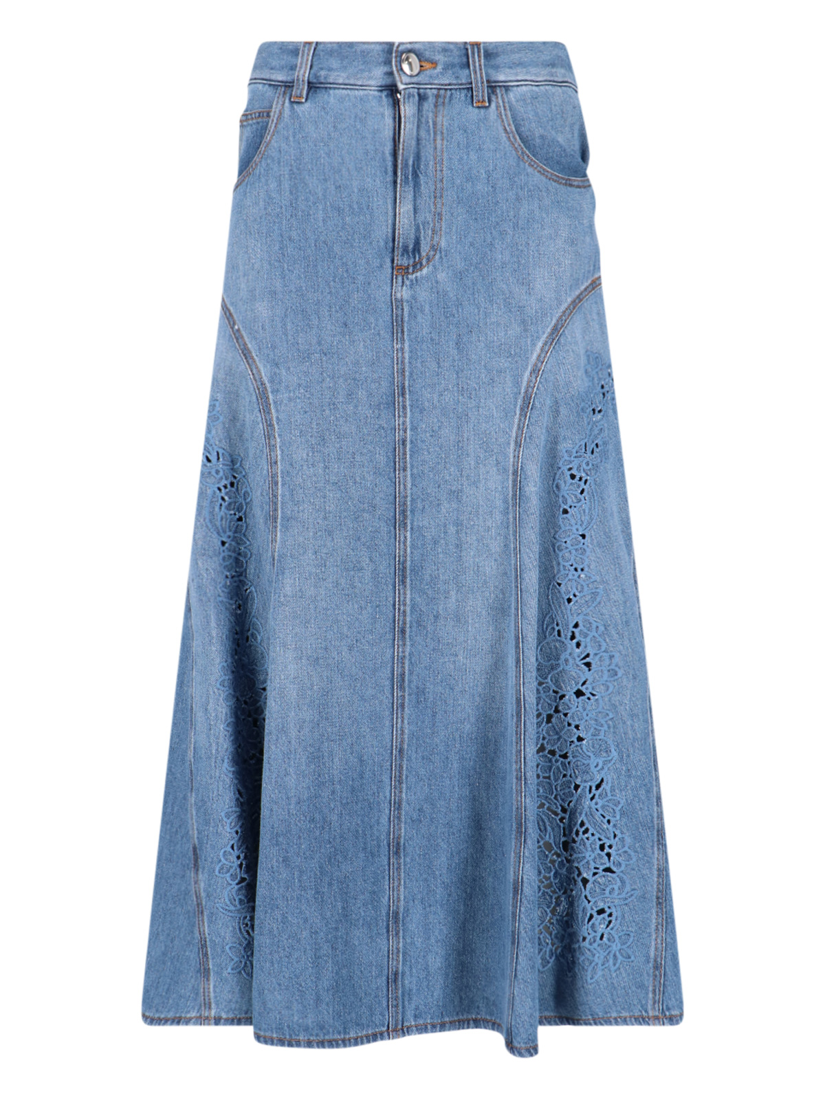 Chloé Flared Denim Midi Skirt