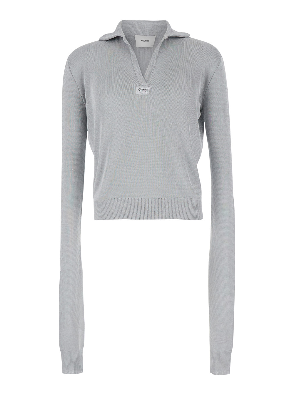 Grey Long Sleeve Polo Shirt In Knit Woman