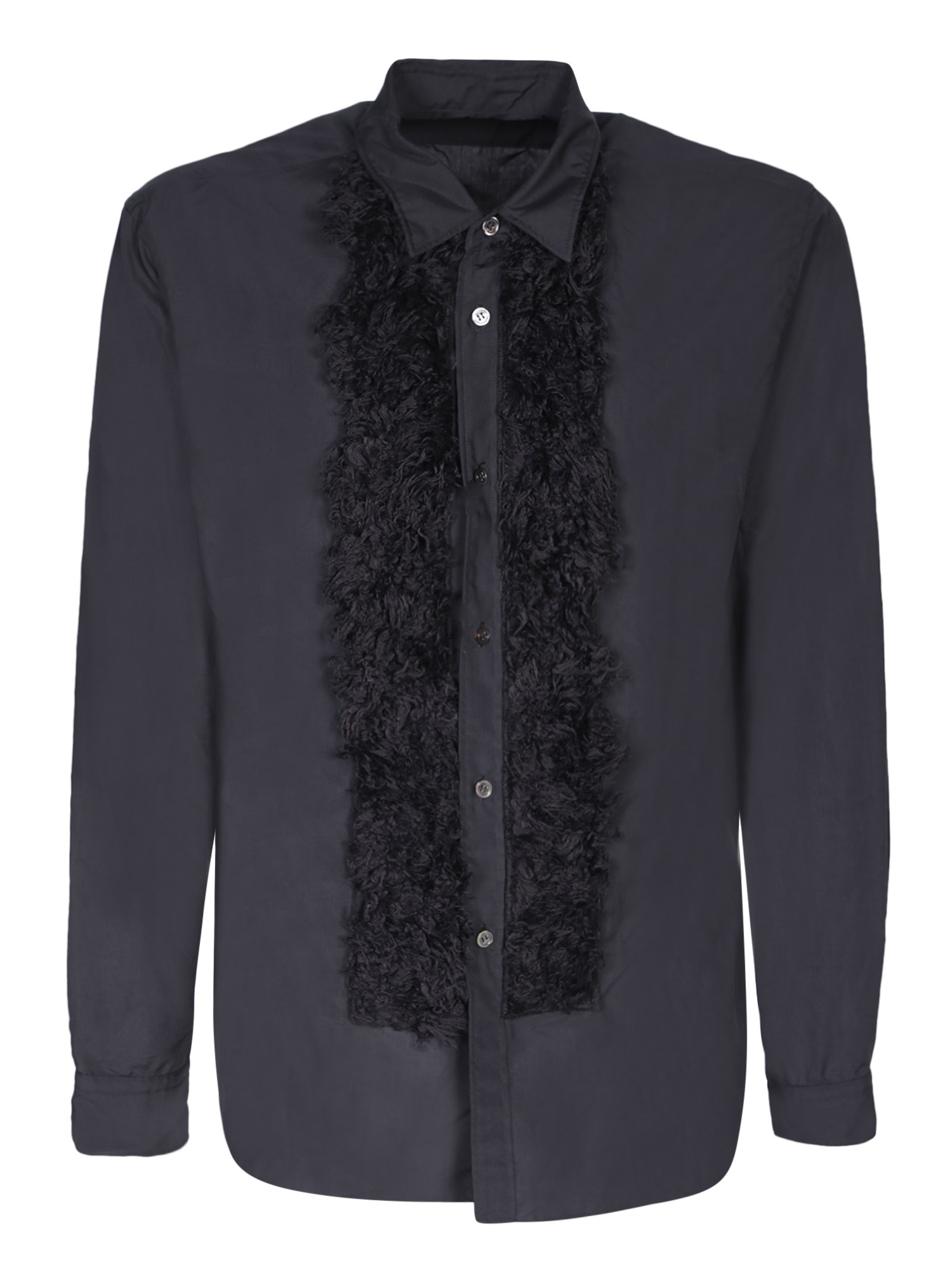 Faux Fur Details Black Shirt