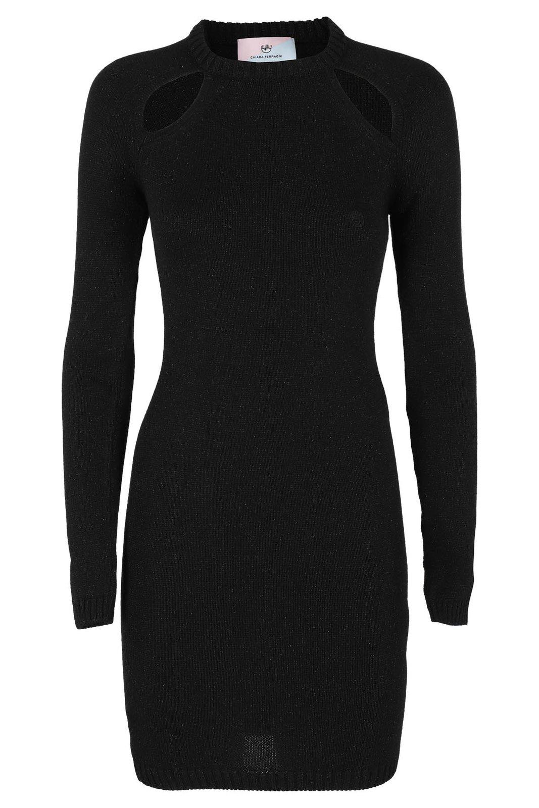 Cut-out Crewneck Knitted Mini Dress