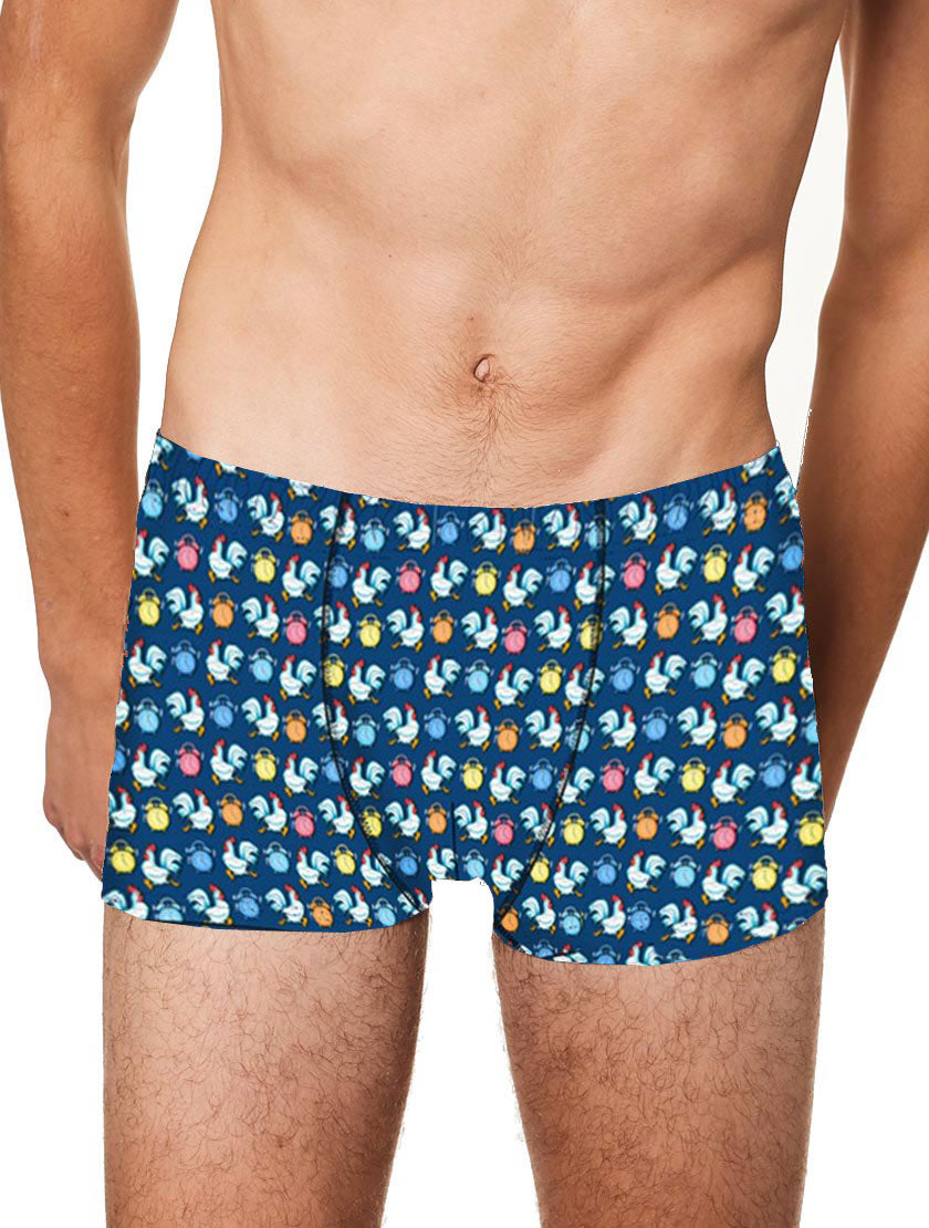 Micro Roosters And Alarms Print Underwear Boxer