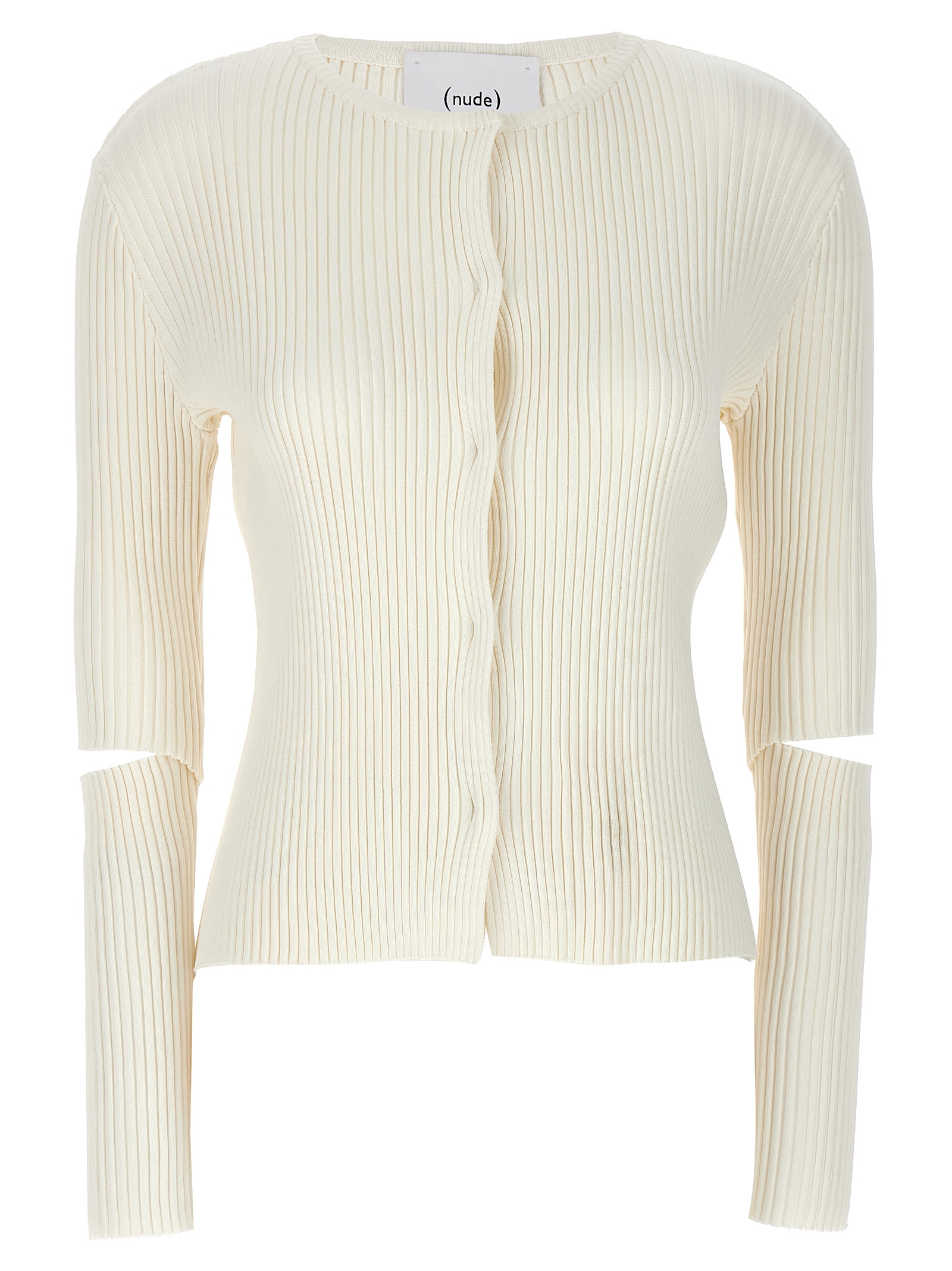 (nude) Cutout Detail Ribbed Cardigan