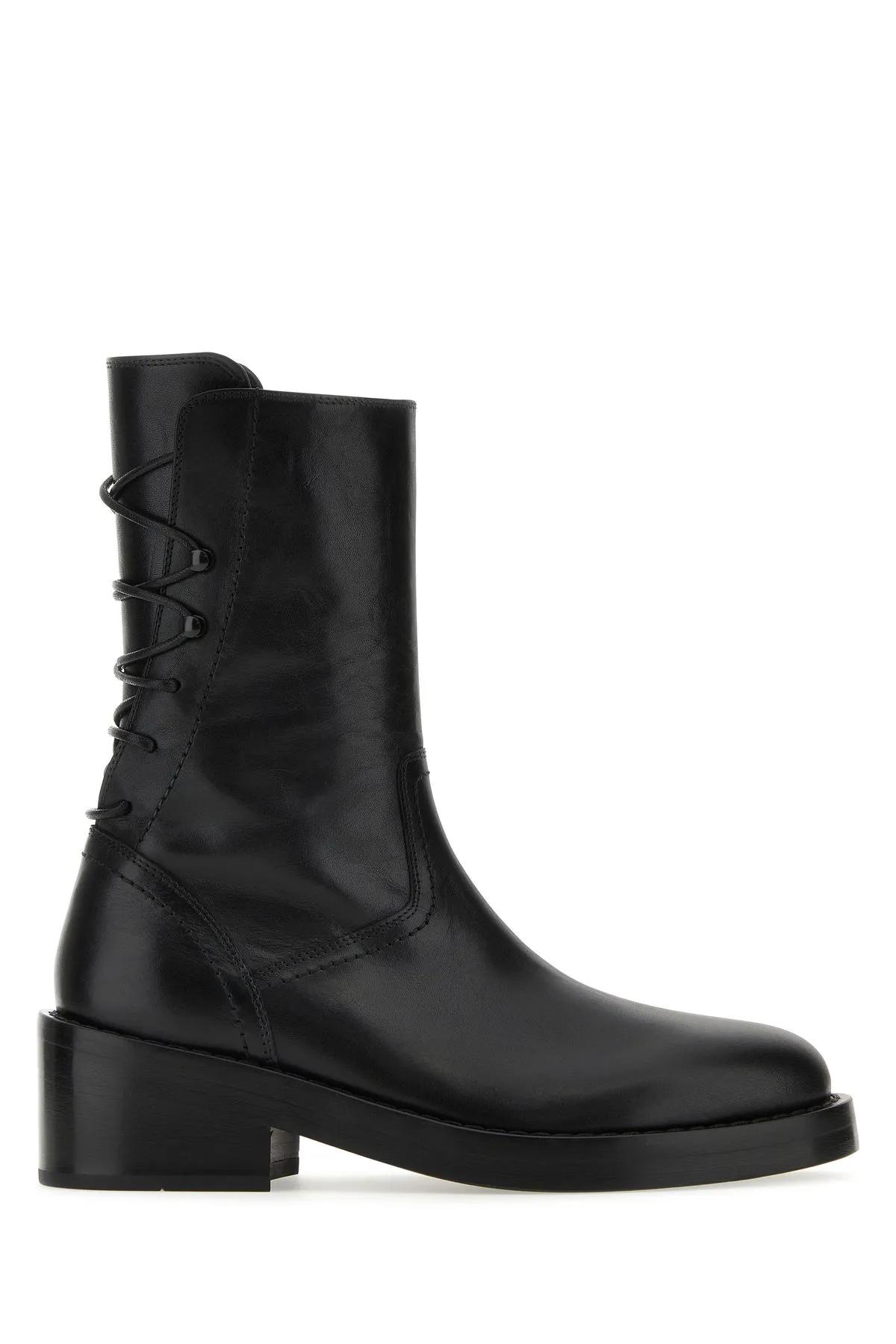 Black Leather Henrica Ankle Boots