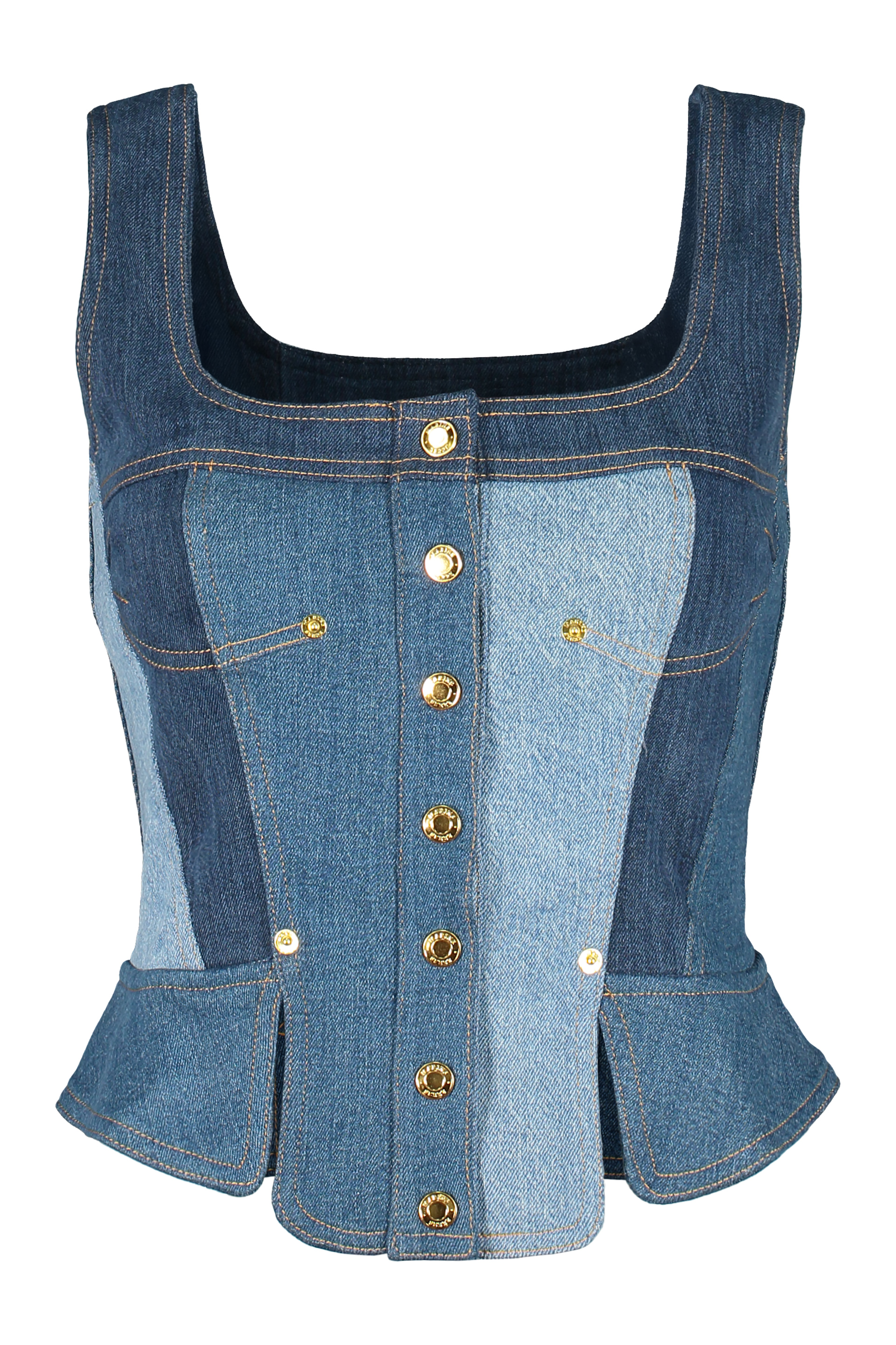 Shop Marine Serre Corset Top In Denim