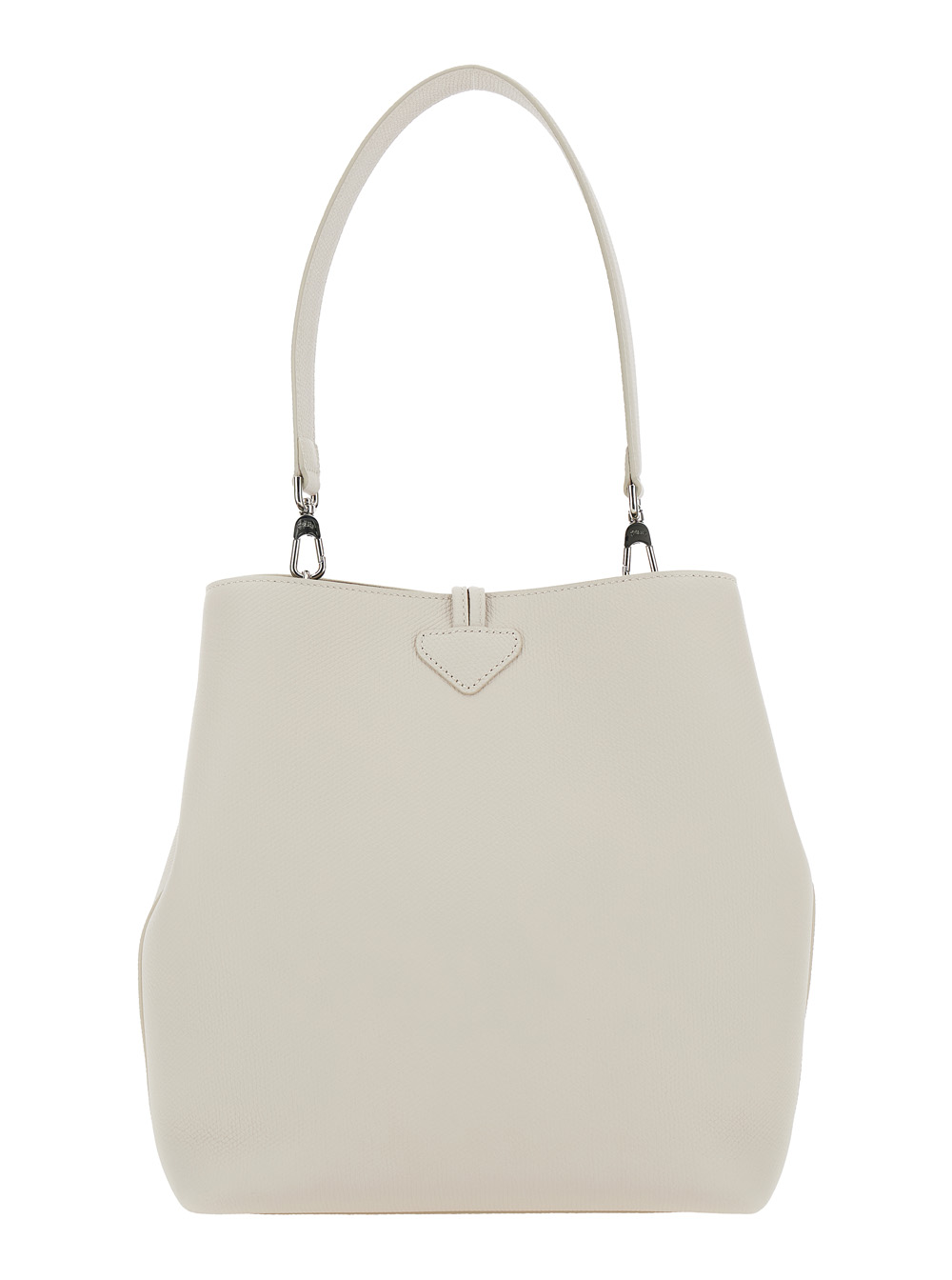 Shop Longchamp Le Roseau White Shoulder Bag With T-bar Closure In Hammered Leather Woman In Neutrals