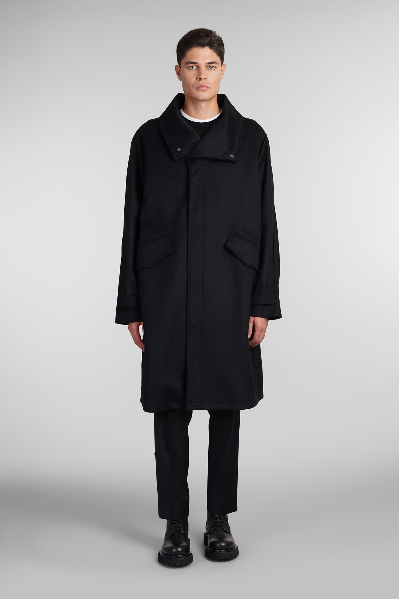 Parka Coat In Black Wool