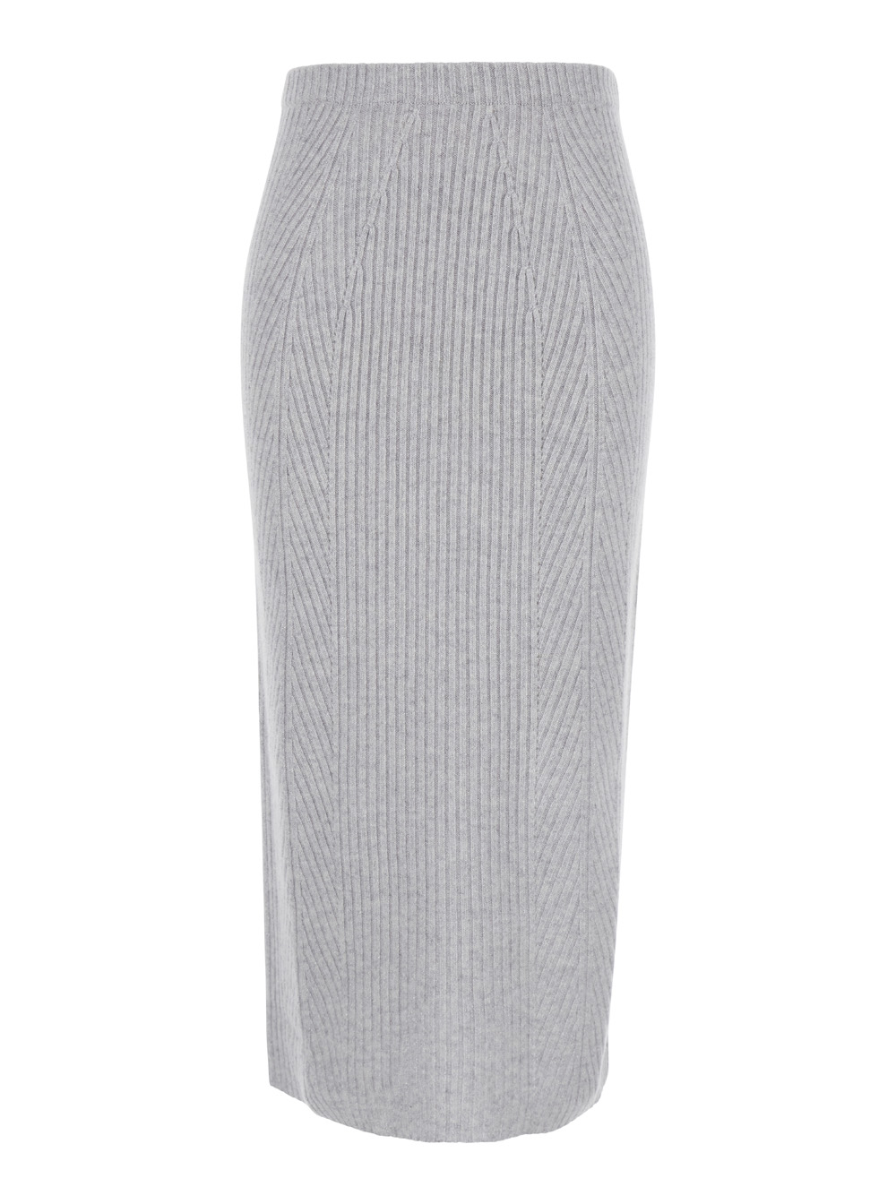 Midi Grey Skirt With Logo Patch In Knit Woman