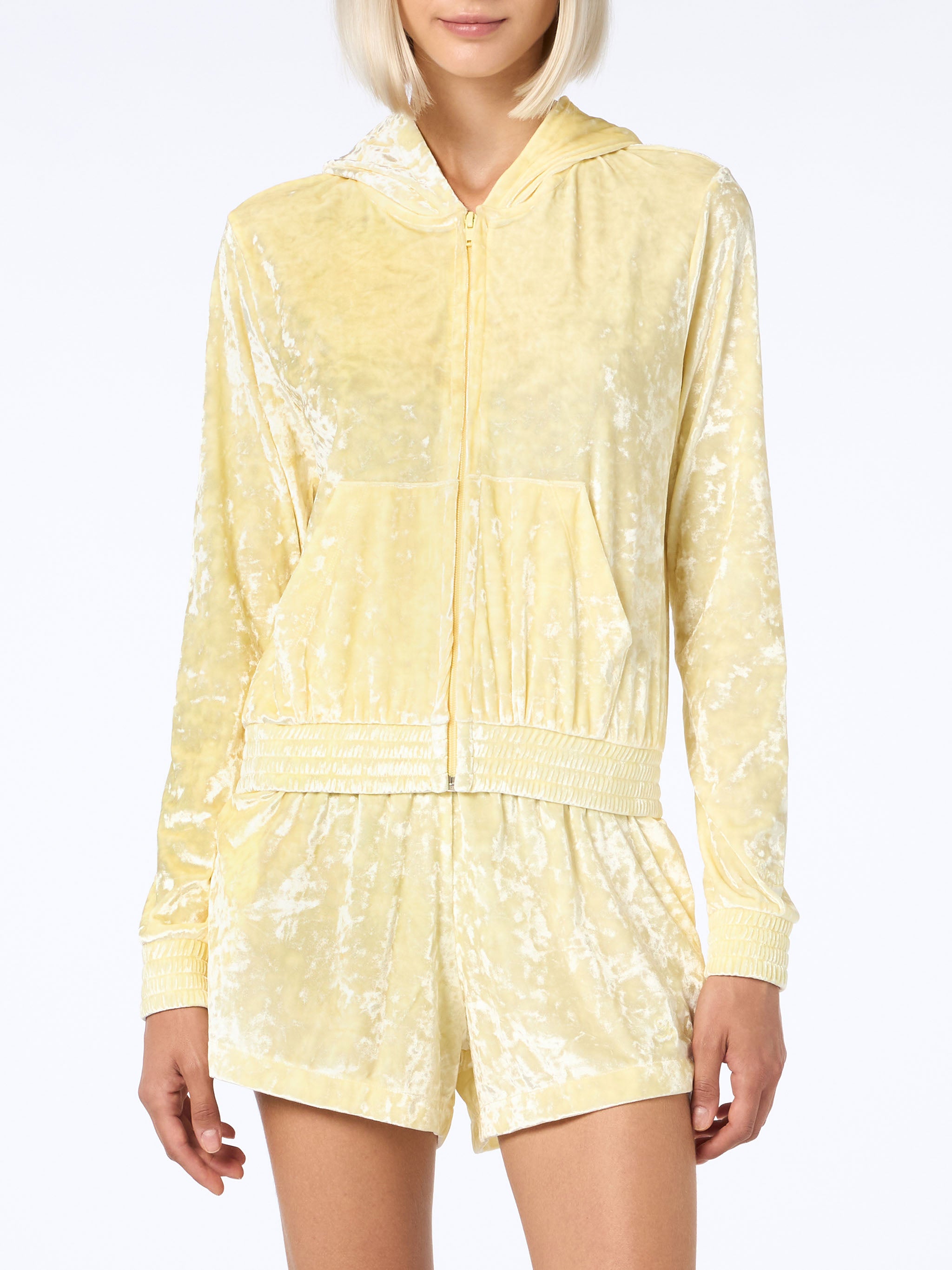 Woman Pale Yellow Chenille Zipped Hoodie Jasmine