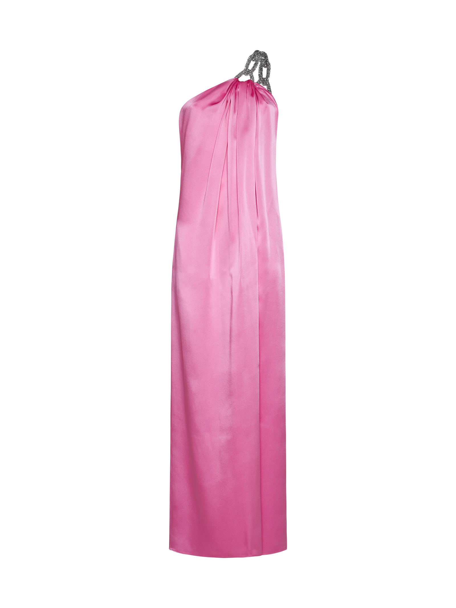 One-shoulder Maxi Dress With Crystal Chain In Double Satin