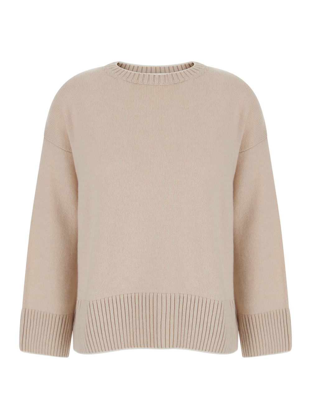 White Crewneck Sweater With Dropped Shoudlers In Cashmere Woman