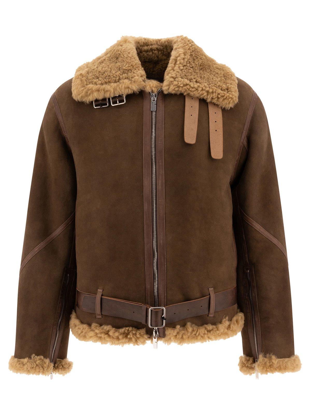 Shearling-trim Zipped Leather Jacket