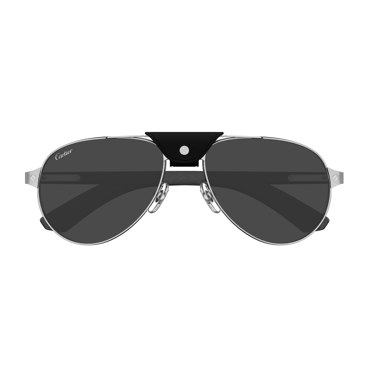 Cartier Ct0495s Santos De Cartier 003 Silver Black Smoke Sunglasses