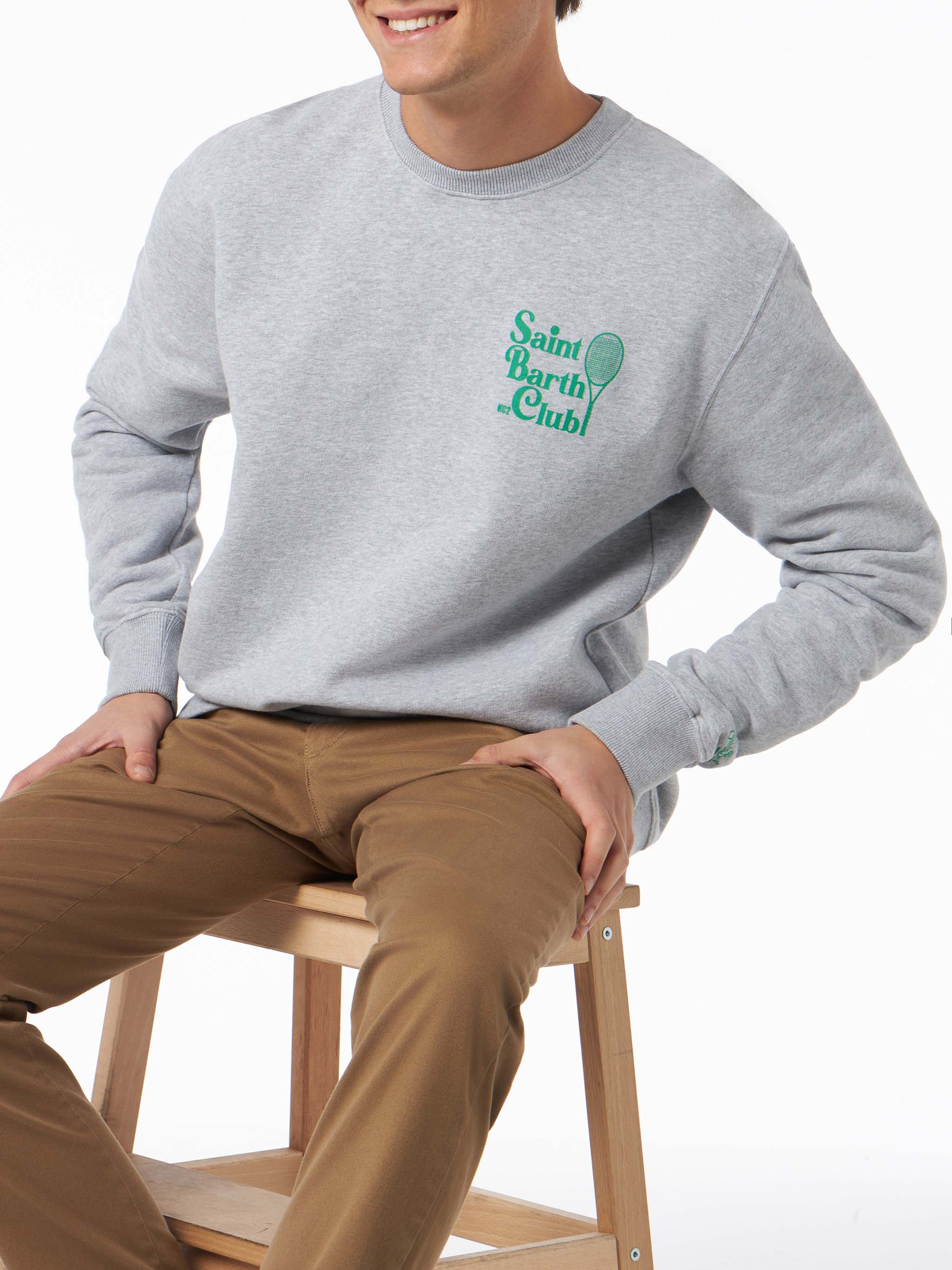 Man Crewneck Grey Sweatshirt With Saint Barth Mc2 Club Print