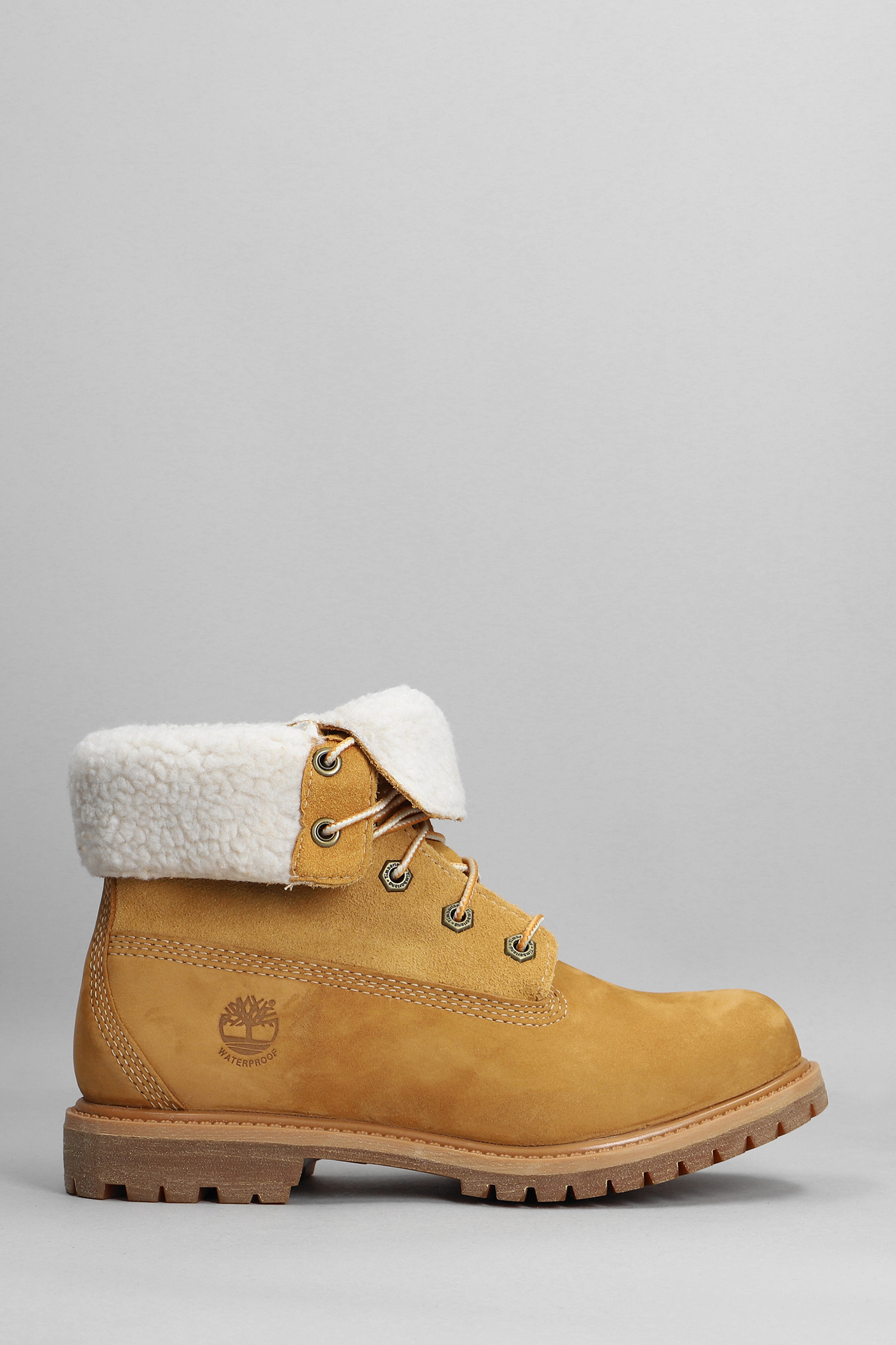 Auth Teddy Fleece Combat Boots In Beige Suede