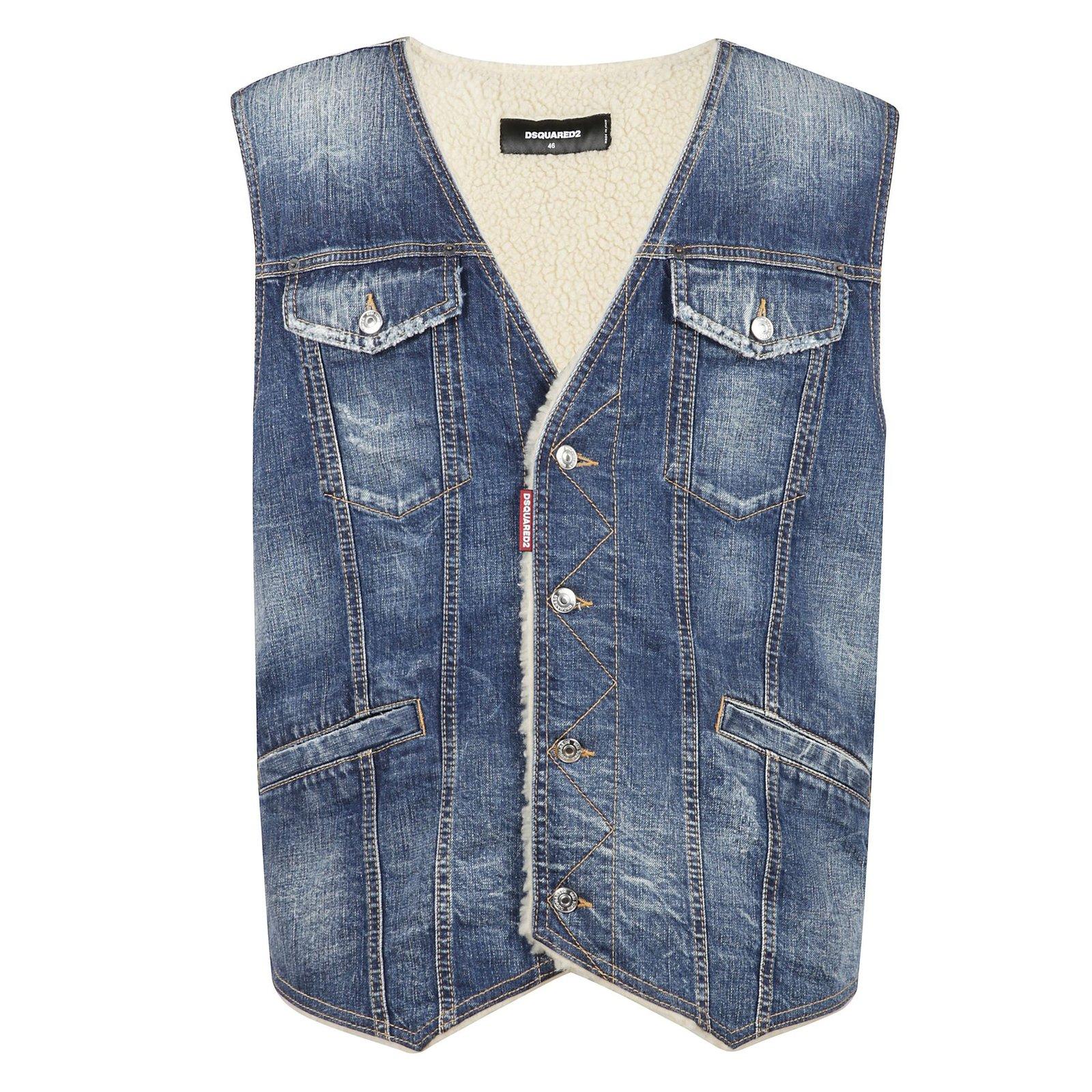 V-neck Distressed Denim Waistcoat