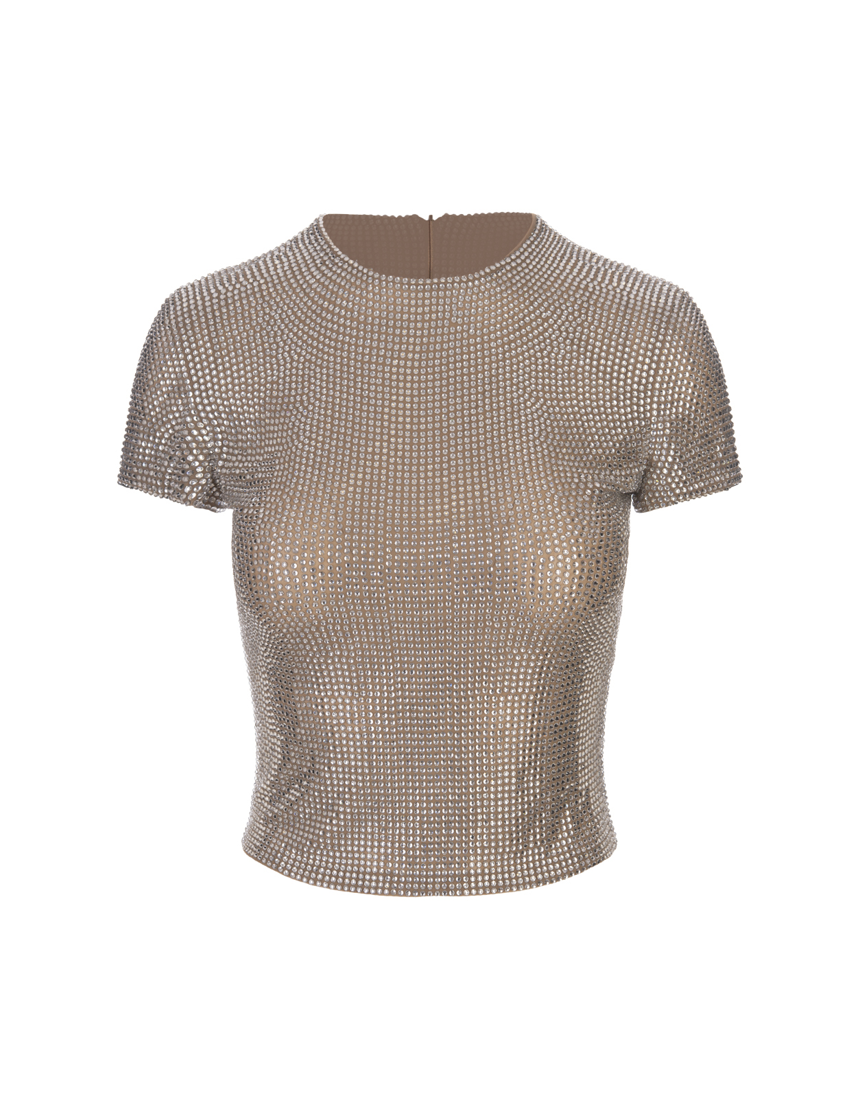 Beige Short-sleeved Top With Crystals