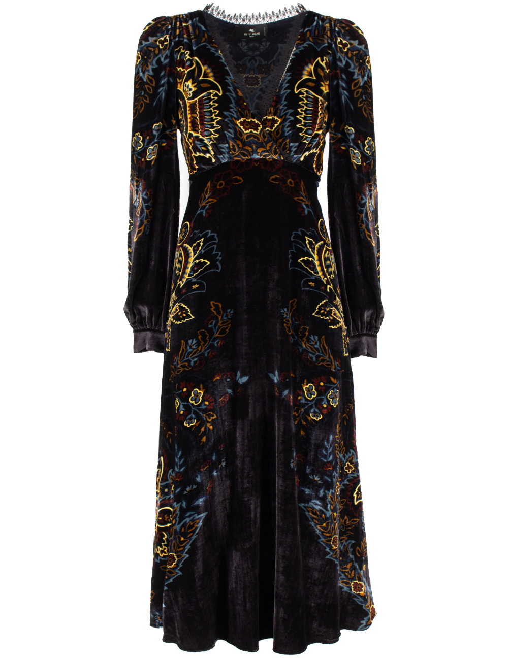 Black Printed Velvet Long Dress