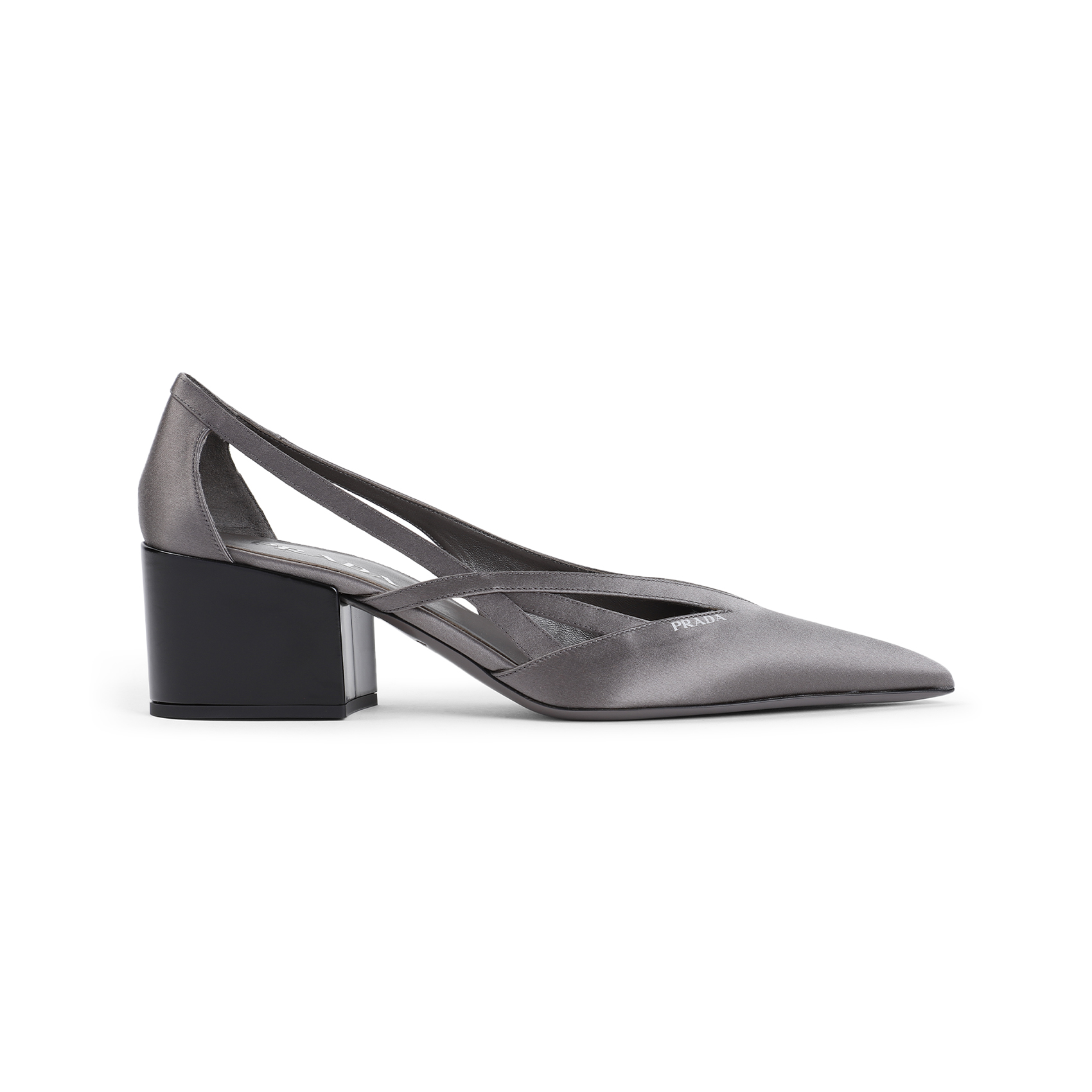 Prada Pointed Toe Block Heel Cut-out Pumps In Ardesia