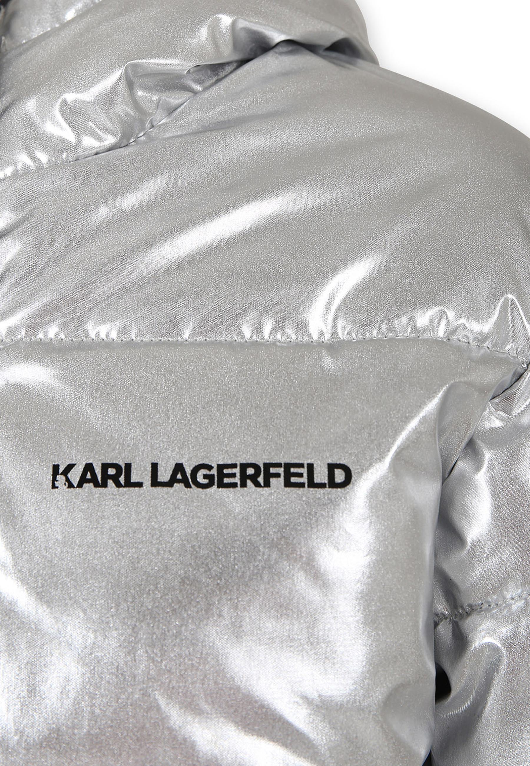 Karl Lagerfeld Silver Down Jacket For Girl With Logo In Silver